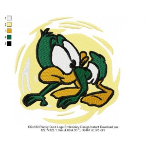 130x180 Plucky Duck Logo Embroidery Design Instant Download